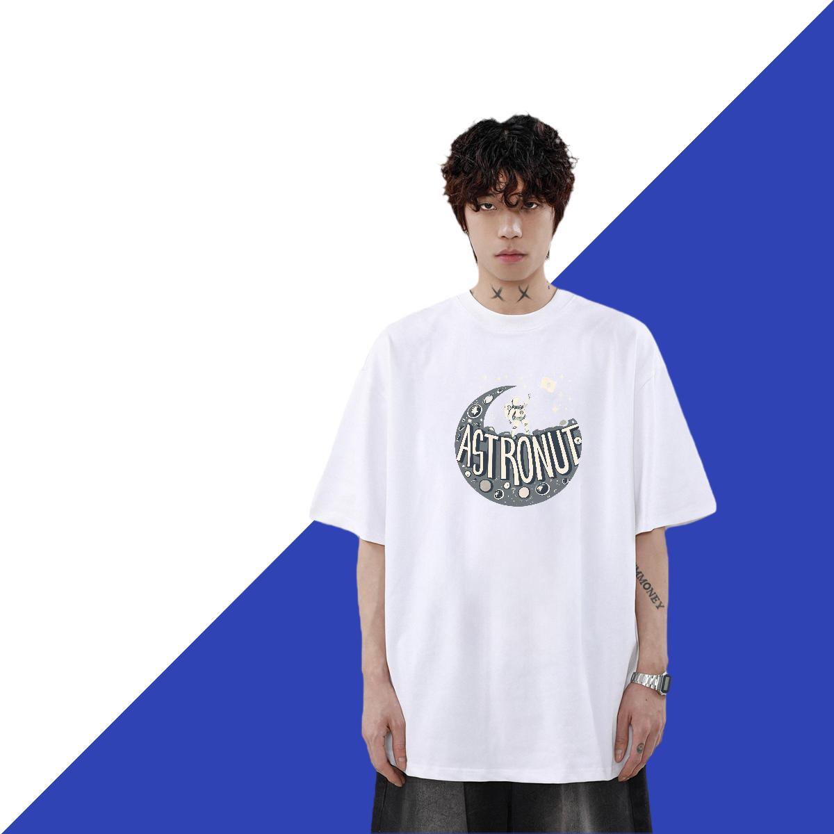 Comfortable Tshirts 100% Cotton 230g Street Wear spaceman DIY Logo Oversized Crew Neck Designer Fashion T shirt Clothes