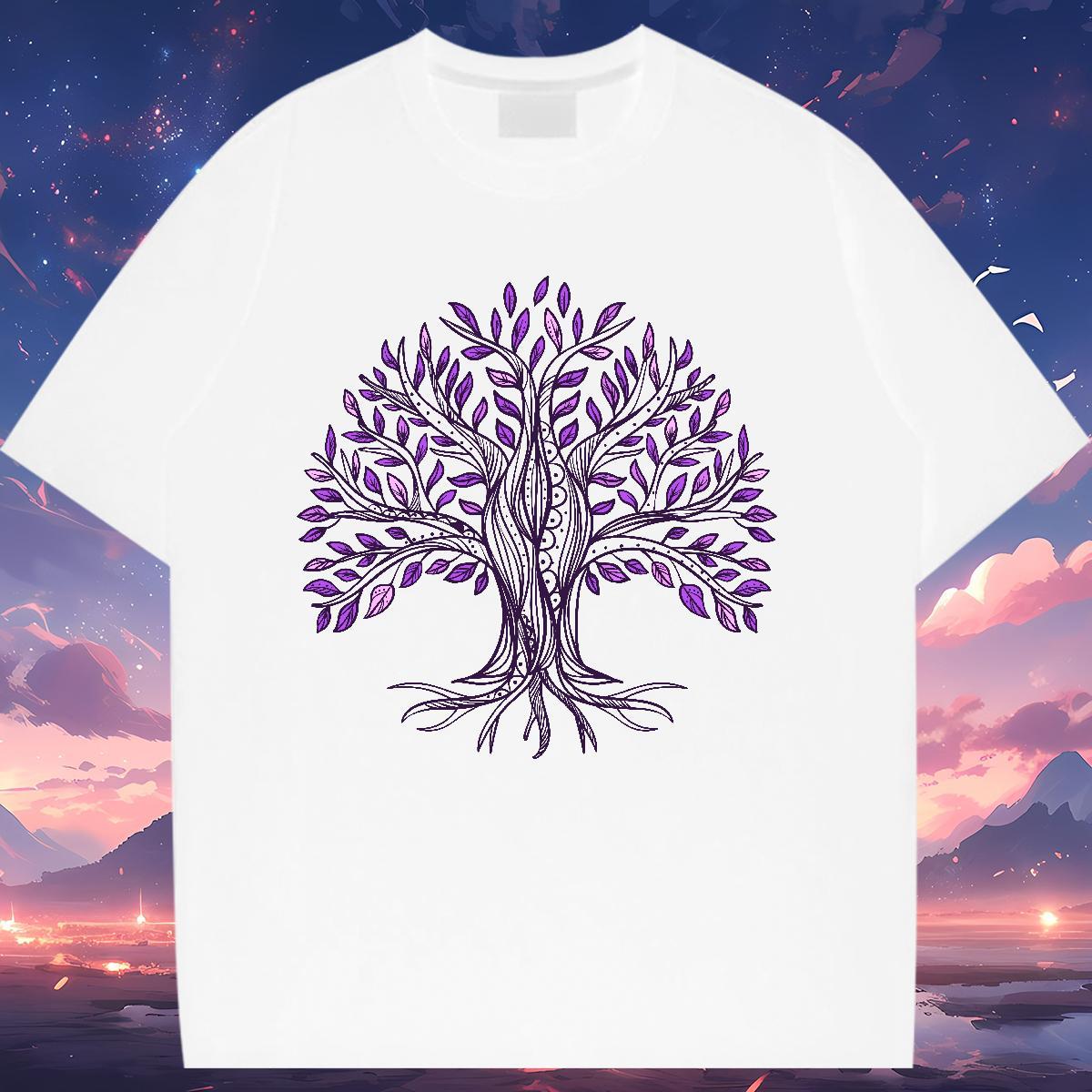 Loose fit T-Shirts for Women Breathable Crew Neck Womens Tshirts Anime Print tree Sports Casual 230g Pure Cotton Casual New Clothes