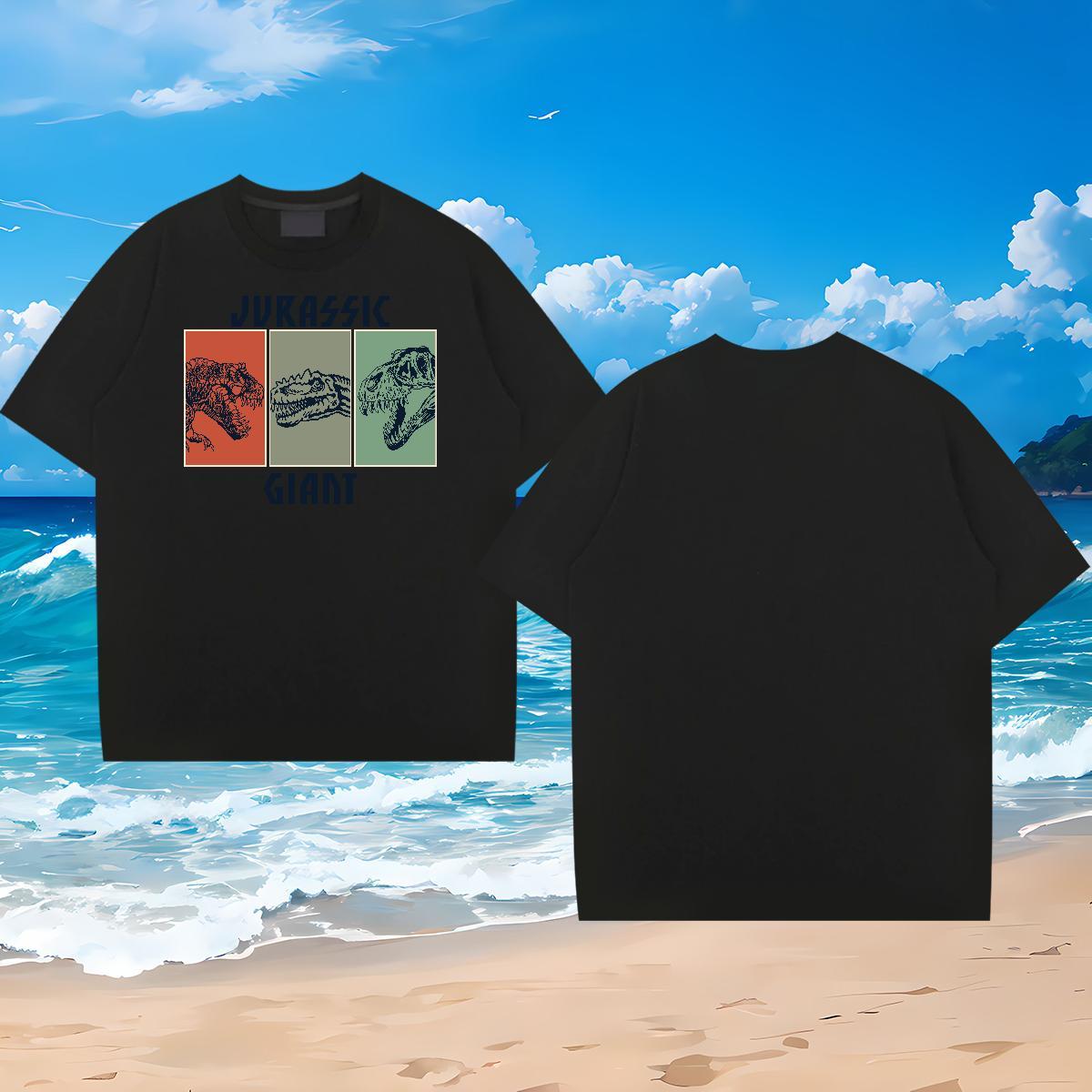 New Designer T-Shirts for Men 230g 100% Cotton dinosaur Casual Tees Crew Neck Unisex Men Tshirts DIY Logo Oversized