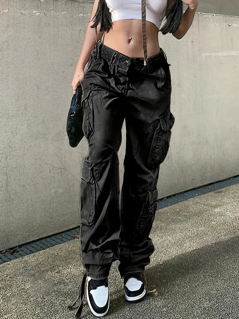 womens casual loose denim work cargo pants 240806
