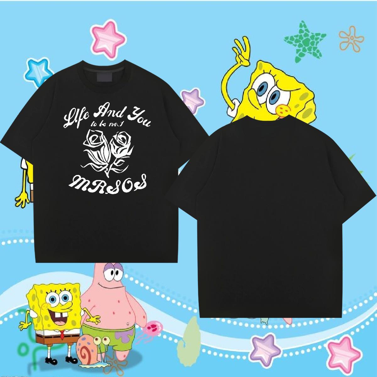 Classic Casual Man T Shirts 230g Cotton flower Casual Daily Wear Clothes Pure Cotton Loose Fit Tshirts DIY Printed