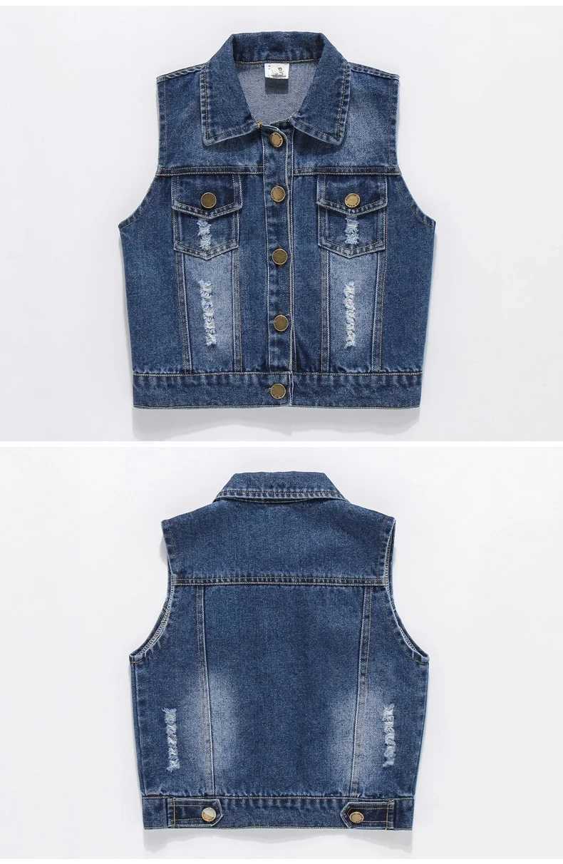 Fashion and casual childrens denim vest baby girl classic denim jacket spring and autumn short sleeved jacket Clothin Fit 2-7 yearsW240724