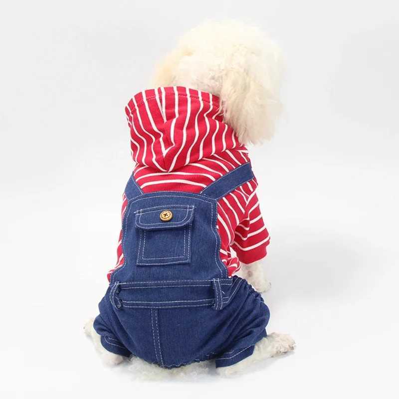 Jean Pets for Small Medium Dogs Chihuahua Cat Jumpsuit Hoodies Striped Plaid Dog Clothes French Bulldog Puppy Clothing Y240806