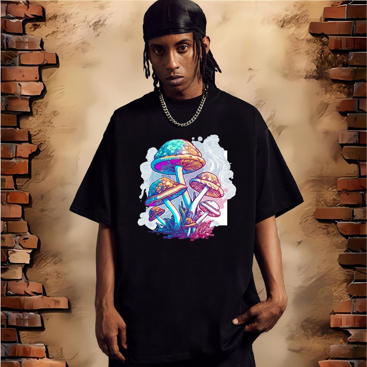 New Designer T-Shirts for Men 230g Pure Cotton mushroom Street wear Hip Hop Polos Breathable Short Sleeve Brand Couples T Shirts Plus Size Custom