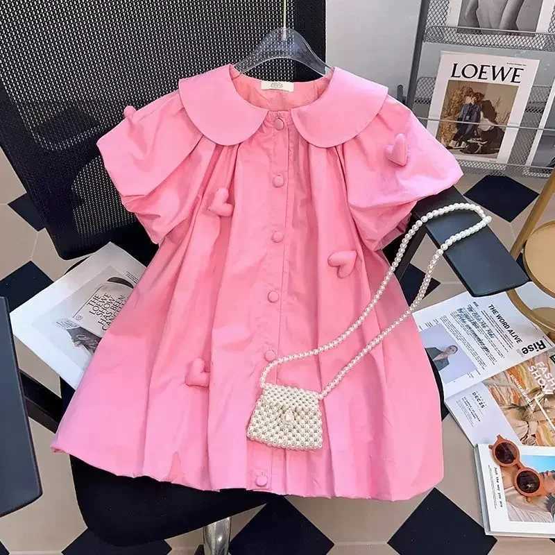 2-10 year summer girls dress cartoon heart-shaped decoration lapel princess dress girls childrens birthday gift clothingW240720