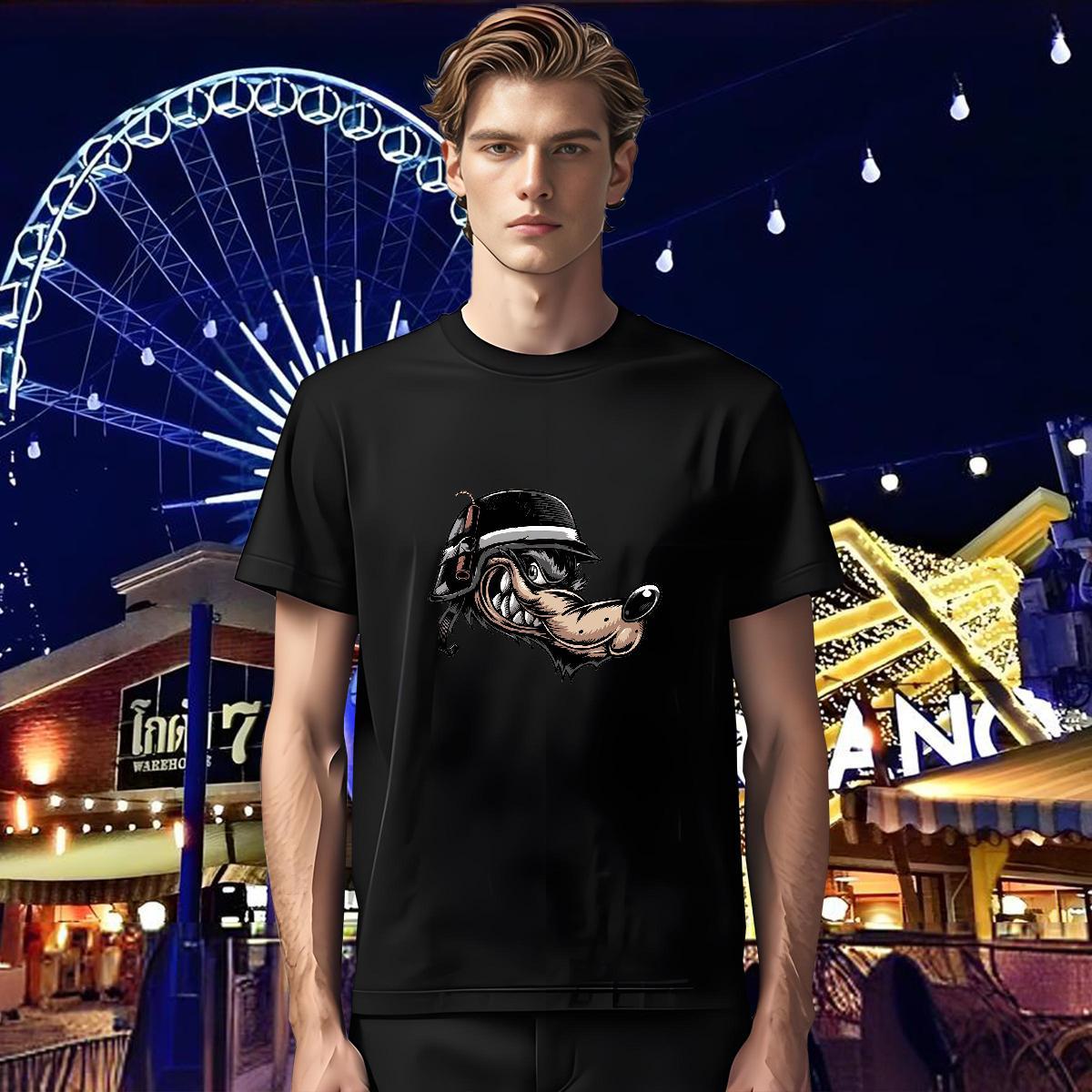 Casual New Men T Shirts 230g Cotton wolf Daily Outfit Wear O Neck Short Sleeves High Quality Men Tees Custom Printed