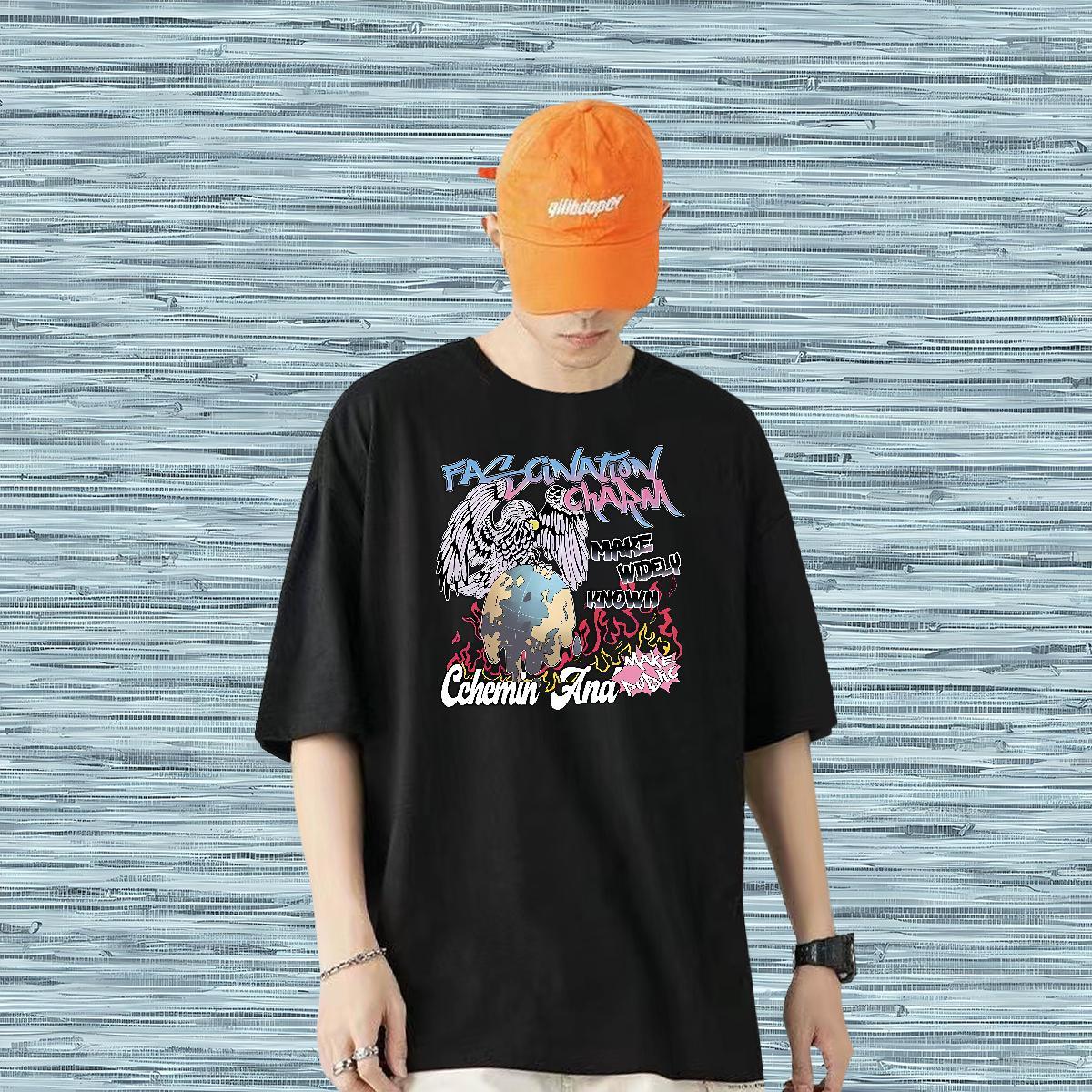 DIY Customized T Shirt For Man 100% Cotton 230g eagle Hip Hop Street Tops Breathable Crew Neck Cool Men Tops Tees DIY Anime