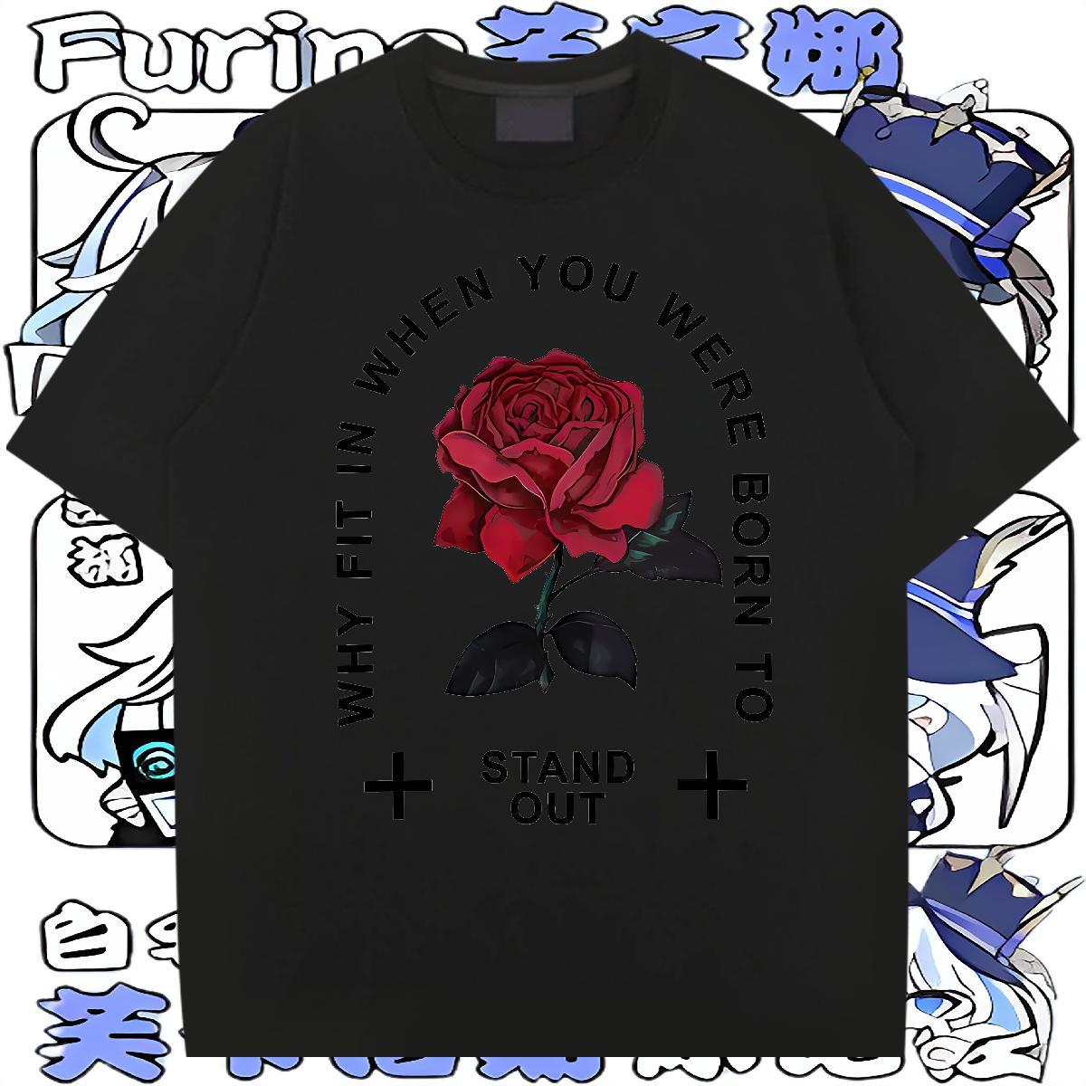 Factory Direct T-Shirts for Men 230g Pure Cotton ROSE Summer Casual Tops Tees Breathable Crew Neck Popular Men Tshirts Customized Print