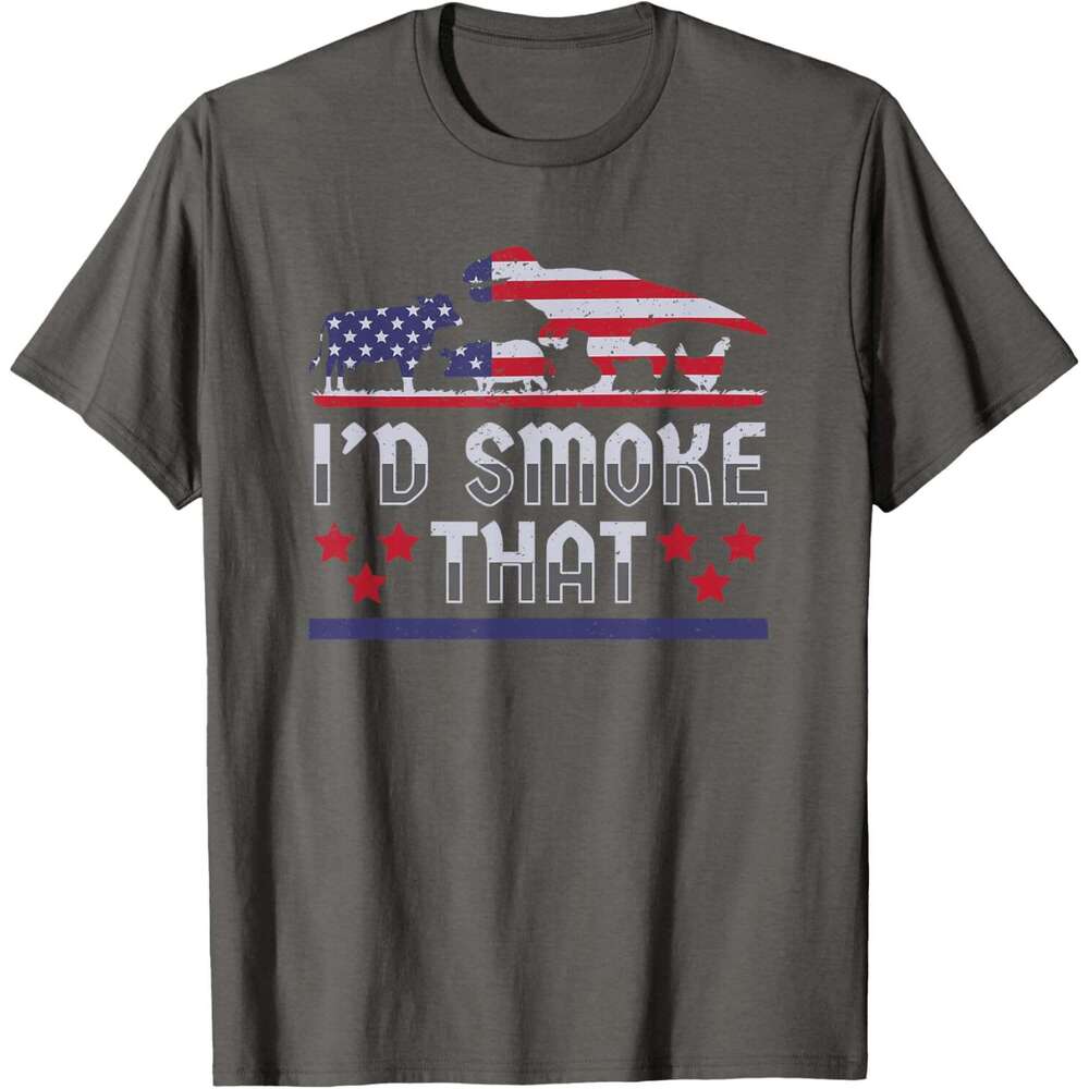 T shirt Mens I'd That BBQ Barbeque Patriot Dinosaur T-Rex Mens T-Shirt shirts tshirt graphic tee Casual tops summer clothes Short sleeve Free shi