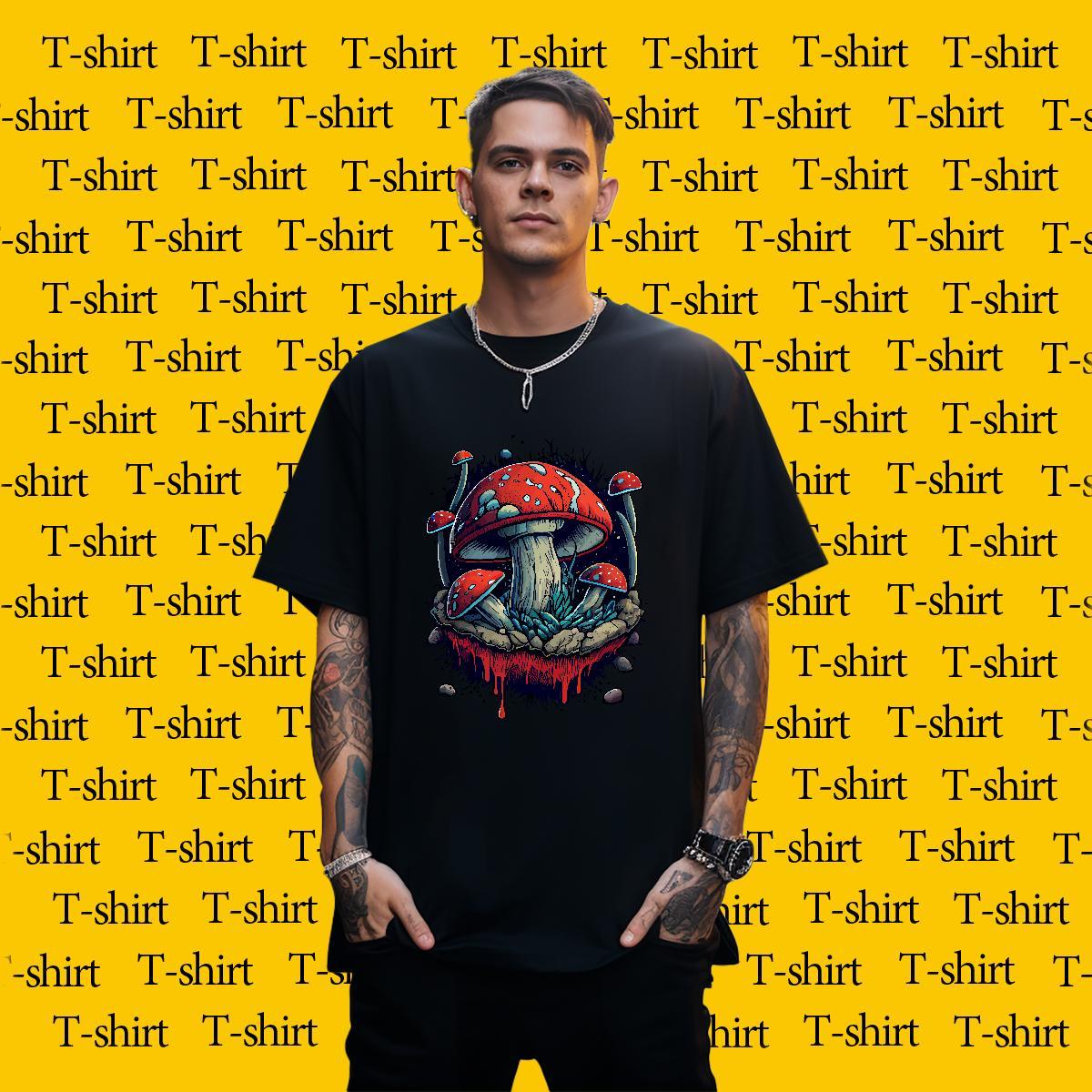 Soft Men Clothes T-Shirt 230g Cotton Street mushroom Custom Big Size Breathable Short Sleeve 2024 Designer Mens T Shirts Clothings