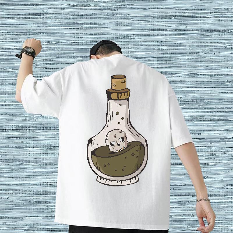 Casual New T Shirts Men 230g Pure Cotton bottle Sport Tee Shirt Crew Neck Soft Men Tops Tees Black White
