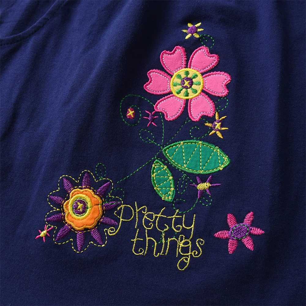 DXTON girls floral embroidered dress childrens floral dress pocket girls rainbow striped cotton casual daily dress childrens clothingW240720