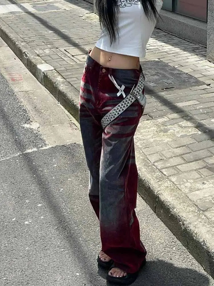 Trendy Street Straight Wide Leg Pants Fashion High Street Baggy Jeans Harajuku Style Hip Hop Y2k Trousers Y2k Pants Streetwear 240806