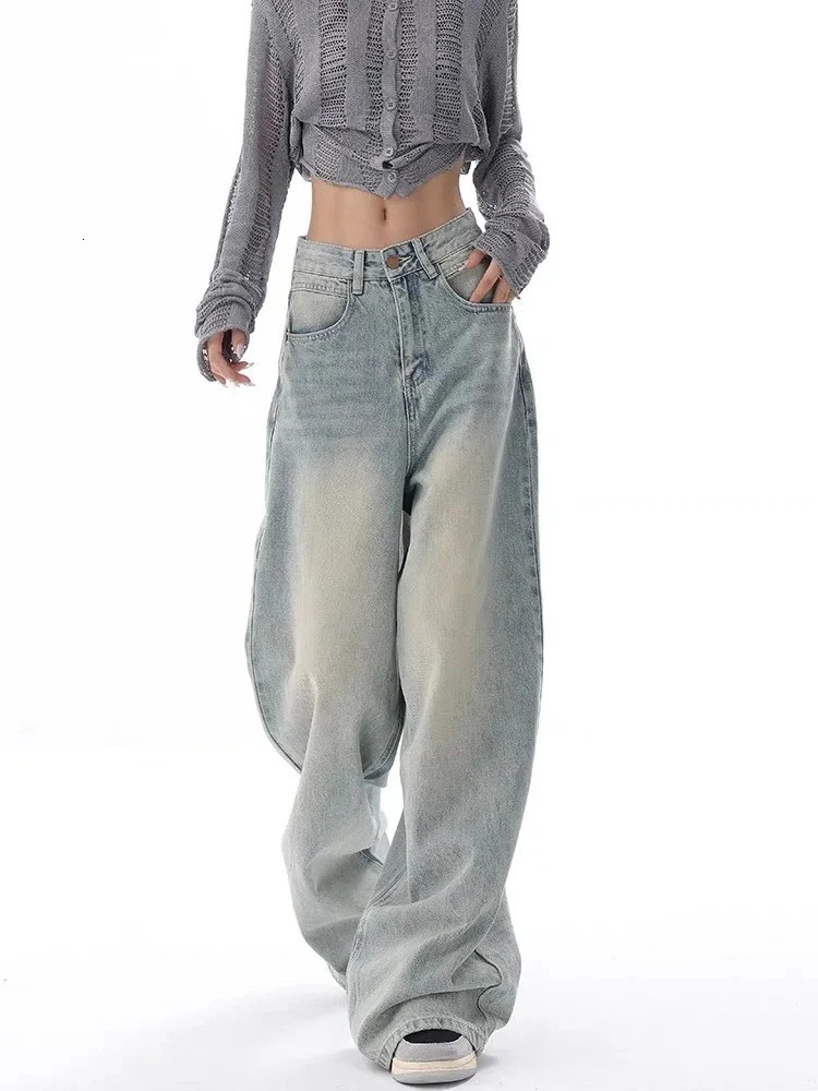 HOUZHOU Harajuku Y2K Baggy Jeans Women Streetwear Retro Fashion Autumn High Waist Pants Loose Wide Leg Denim Trousers Female 240806