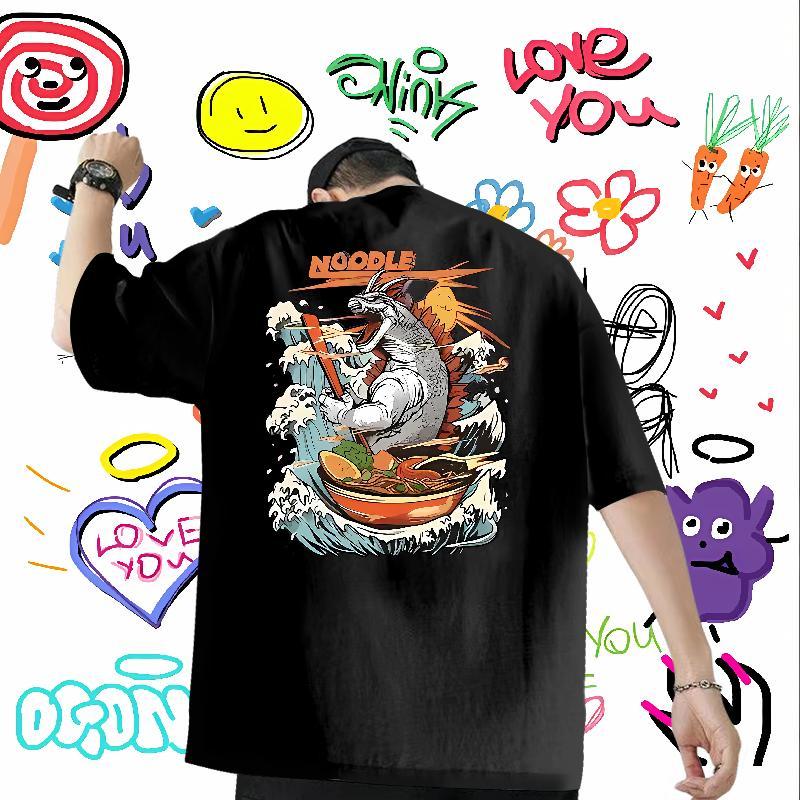 New Designer Man T Shirts 100% Cotton 230g dinosaur Daily Wear Tops Short Sleeve Soft Classic Tshirt for Man Woman Cartoon Print