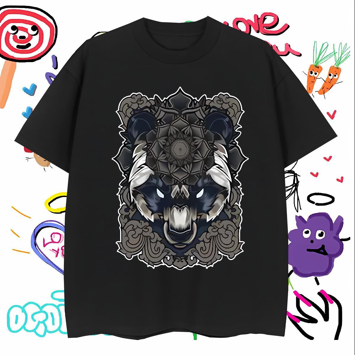 T Shirts Men 230g Cotton wolf Daily Outfit Short Sleeve O-Neck Customized Print Mens Tshirts Fashion Unisex Tops Shirt