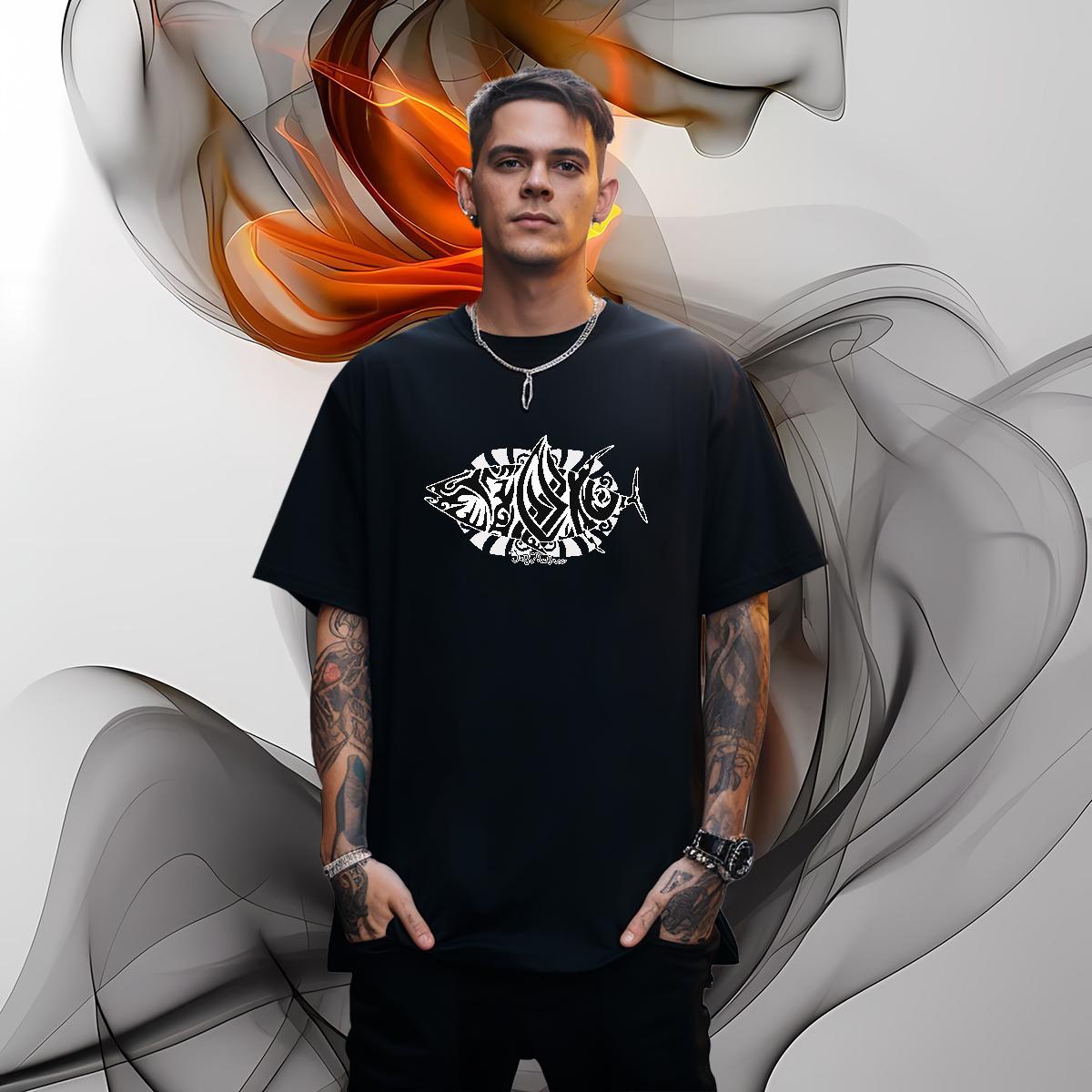 T Shirts Men 100% Cotton 230g fish Sports Casual Crew Neck Cartoon Print Men Tshirts Fashion New Comfortable Tees Shirts