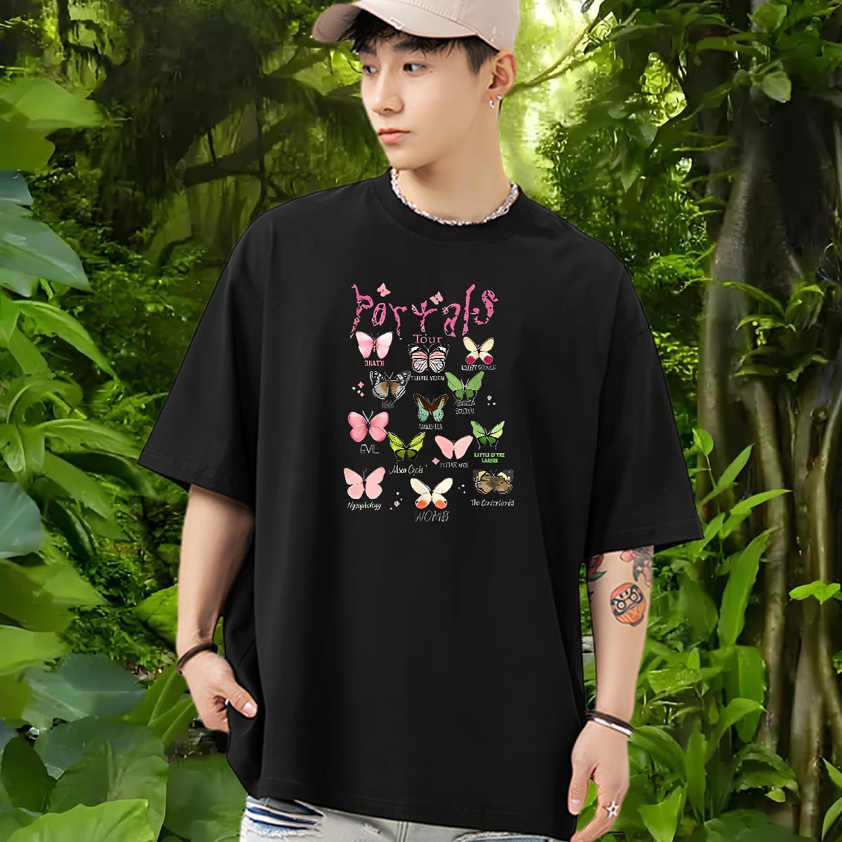 Fashion Designer T Shirt For Man 230g 100% Cotton Butterfly Sports Casual Tee Shirt Breathable Soft Popular Tshirts DIY Anime