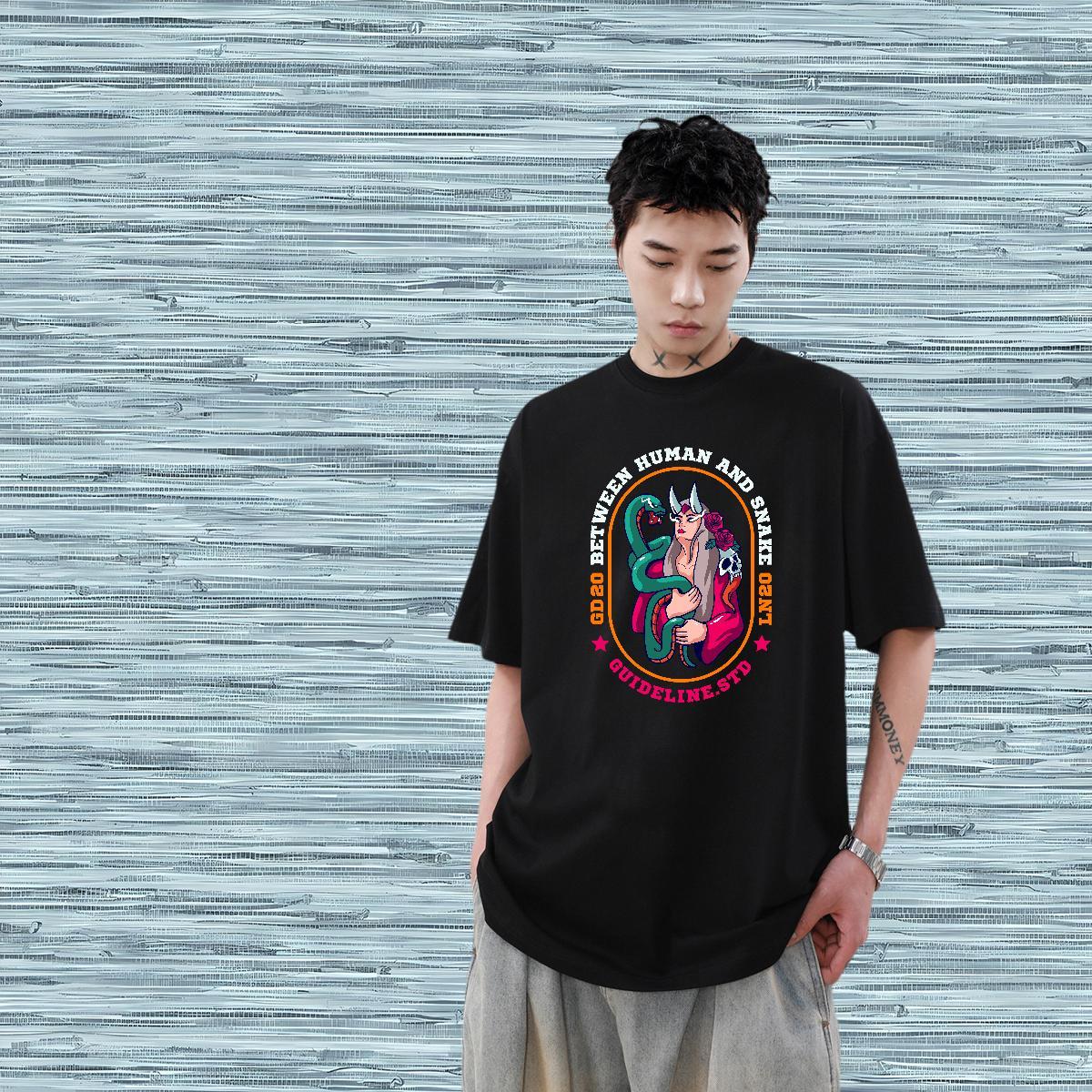 Designer Fashion T shirt 230g Cotton snake Street Tees Pure Cotton Soft Men Tshirts Cartoon Print
