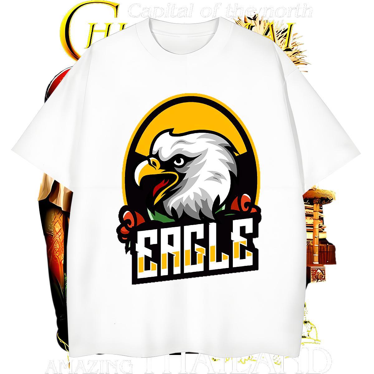 Loose Men Tees 230g 100% Cotton eagle Men T Shirts Hip Hop Crew Neck DIY Printed Fashion Casual Tee Shirt