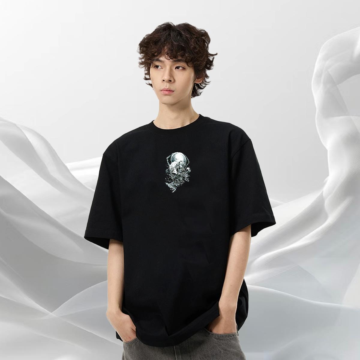 Soft Tshirt for Man Woman 230g Cotton Casual wolf Anime Print Round Neck Short Sleeve New Designer T Shirts Men Wear