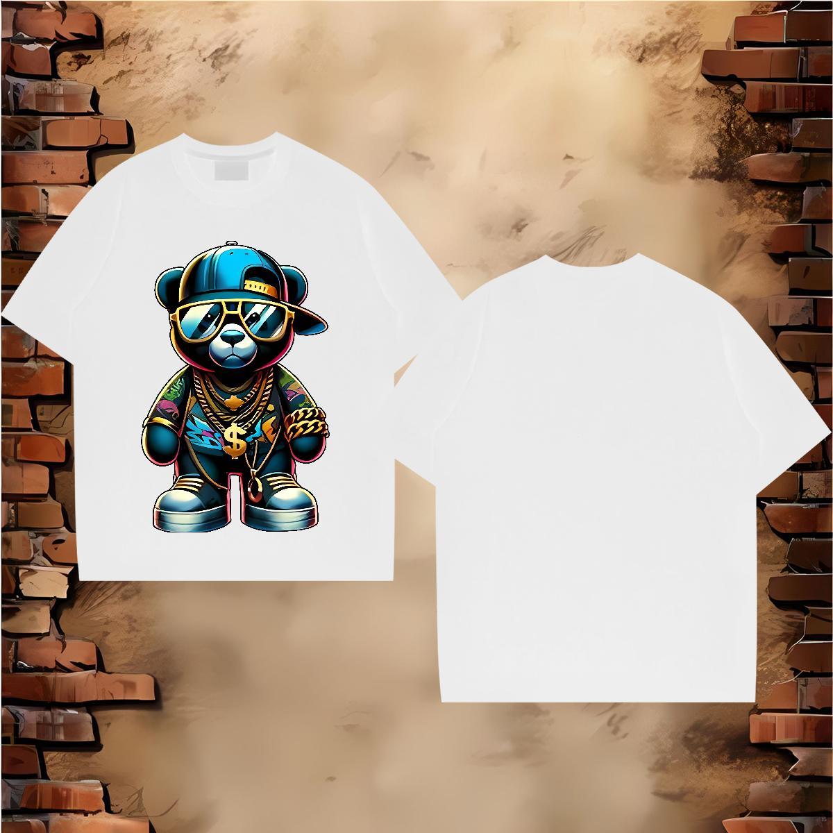 Brand Mens T Shirts 230g Pure Cotton bear Outdoor Wear Breathable Short Sleeve Soft Mens Tshirts White Plus Size