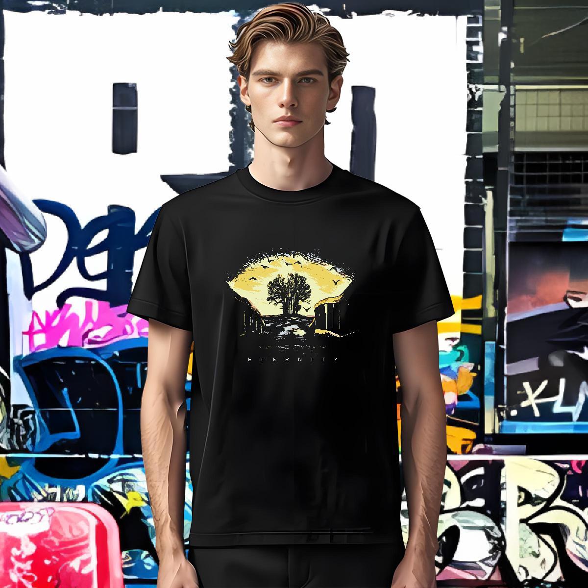 Man T Shirts 100% Cotton 230g tree Anime Printing Street O-Neck Short Sleeve Plus Size Custom Men Tees Classic Casual High Quality Tops Tees