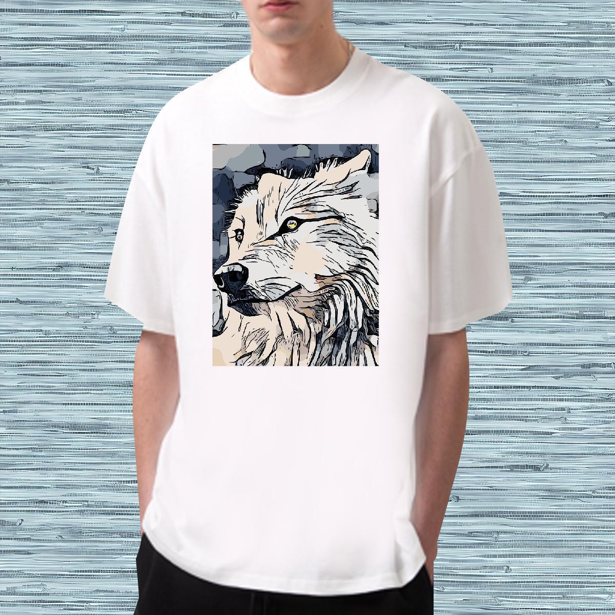 T Shirt For Man 230g Cotton wolf Beach Short Sleeve O-Neck DIY Men Clothes T-Shirt New Designer Popular Clothings