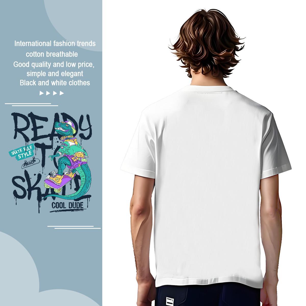 Popular Tshirt for Man Woman 100% Cotton 230g dinosaur T Shirts Men Hip Hop Street Crew Neck Cartoon Printing L-4XL 2024 Summer Tops Tees