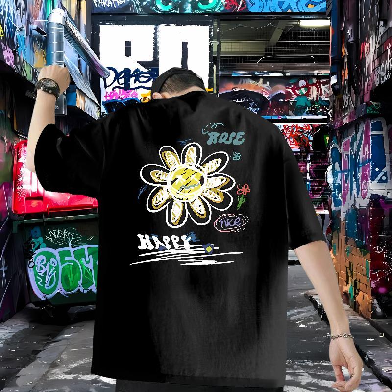 2024 DIY T Shirt For Man 230g Pure Cotton flower Anime Printing Street Clothes Breathable TOP Quality Men Tops Tees Floral Print