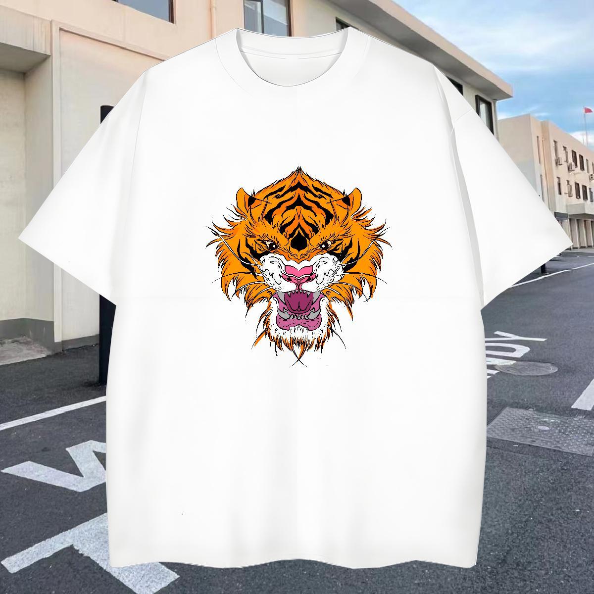 Comfortable Men Tshirts 230g Cotton Street Wear tiger Plus Size Cartoon Short Sleeve Soft Wholesale T-Shirts for Men Top Tees