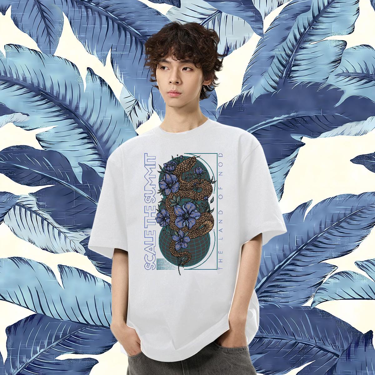 Customized T shirt 230g Pure Cotton flower Summer Casual Wear Breathable Crew Neck High Quality Tshirts Asian Size