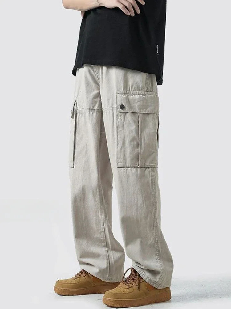 Male Trousers Straight Autumn Mens Cargo Pants Wide Black Fashion Big Size Designer Long Aesthetic Casual With Trend Unique 240806