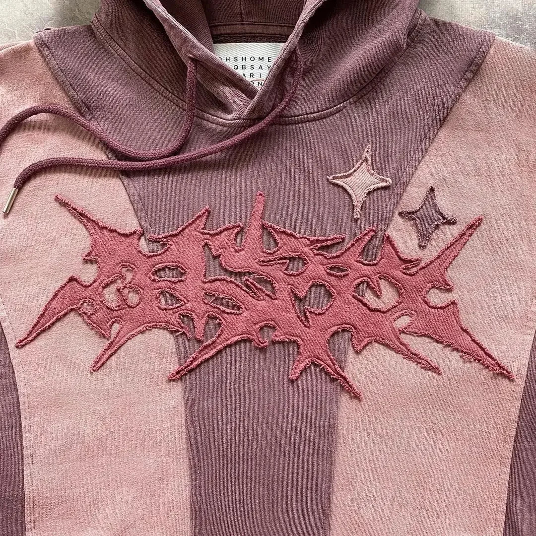 High Street Distress Harajuku Fashion Star Patch Old Sweatshirt Winter Streetwear Men Women Patchwork Y2k Gothic Trendy Hoodie 240806