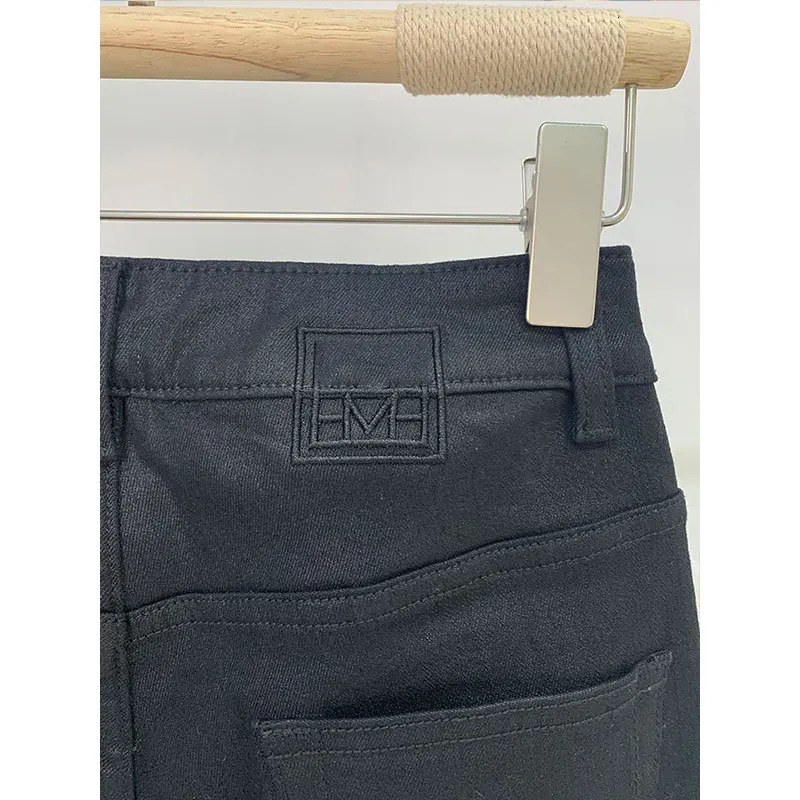 IOO of Spring TOT Pipe Stretch Straight Nine-point Coated Jeans Female High-waisted Thin 240806