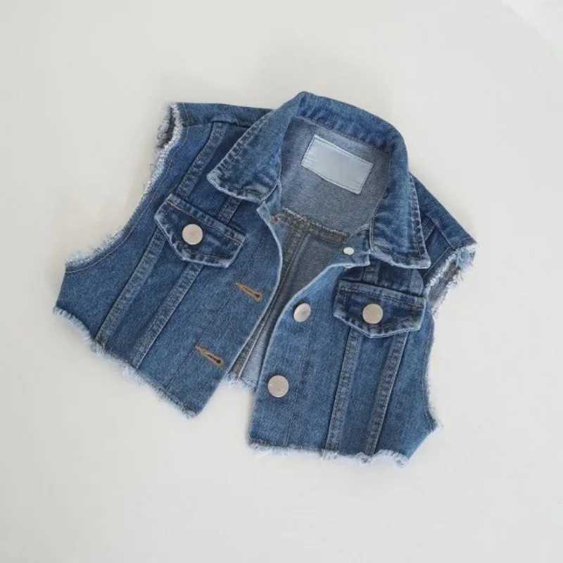 Womens denim vest childrens top spring sleeveless jeans jacket outerwear toddler vest summer tassel jacketW240724