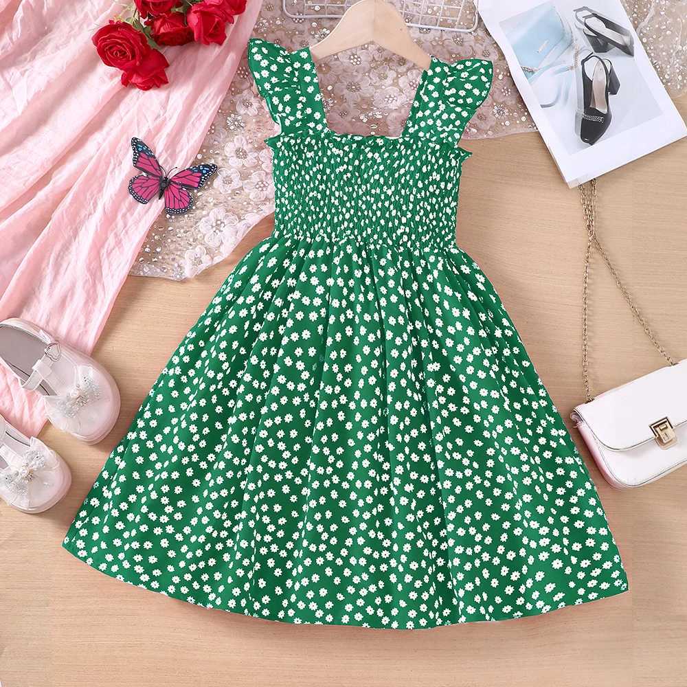 New summer vacation style lotus leaf edge small floral suspender dress suitable for middle school children and girlsW240720