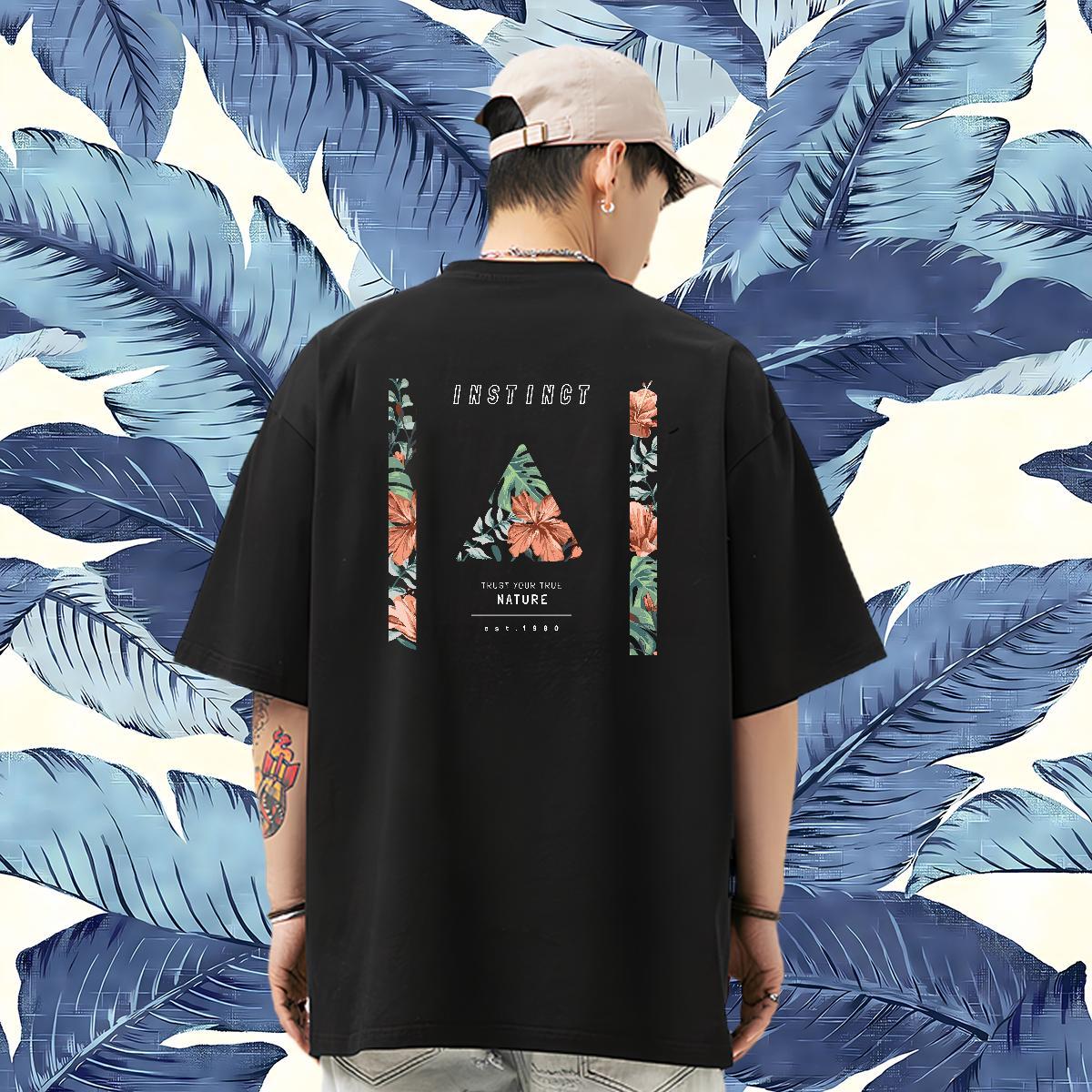 Factory Direct T shirt 230g 100% Cotton flower High Street Hip Hop Tees O Neck Short Sleeves Cool Men Tshirts Skull