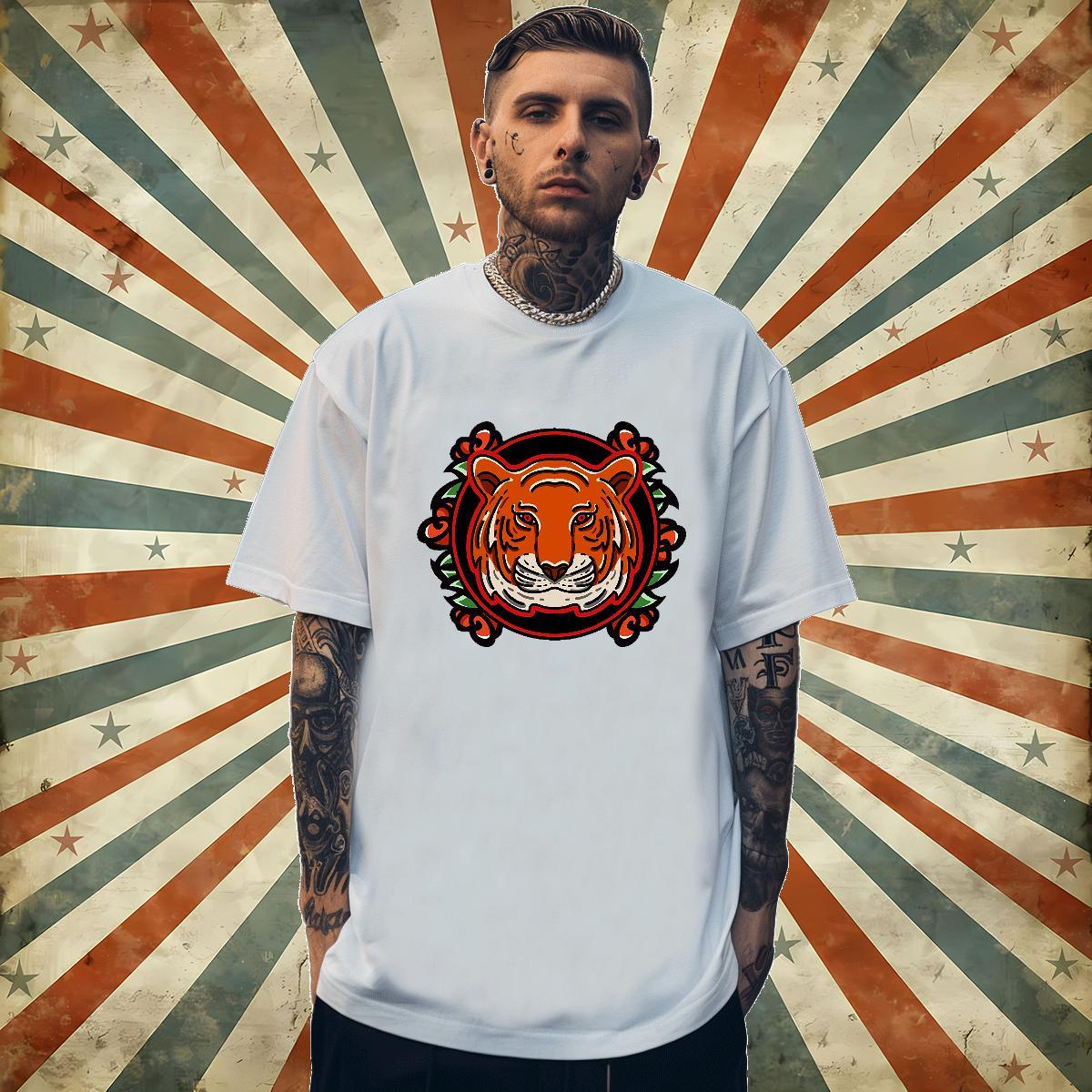 2024 New T-Shirts 230g Cotton tiger Casual Beach Top Tees Short Sleeve Soft Loose Couples T Shirts DIY Printed