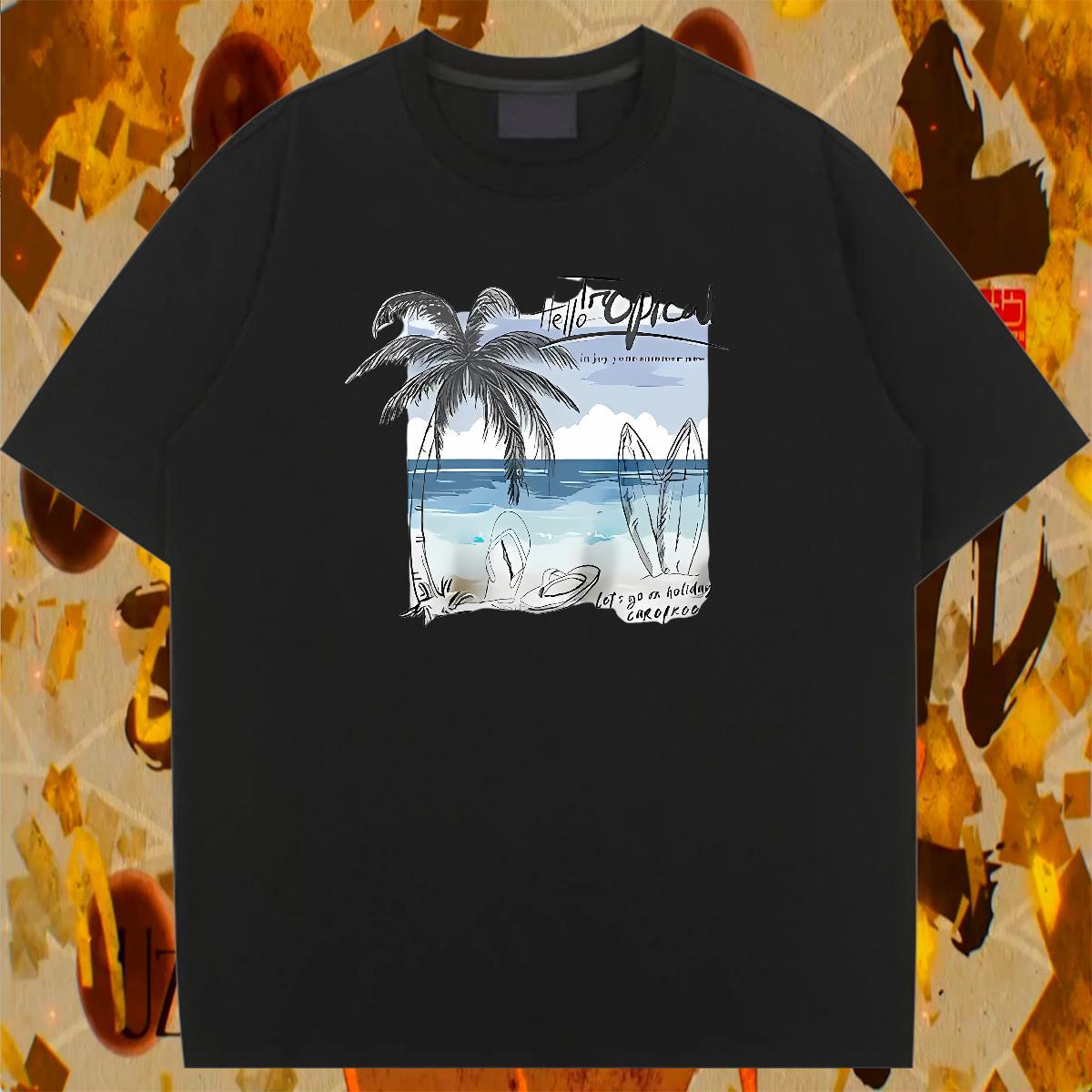 Female Woman T Shirts O-Neck Short Sleeve Unisex Tshirts Anime Print sea Street Wear 230g Pure Cotton 2024 DIY Tees