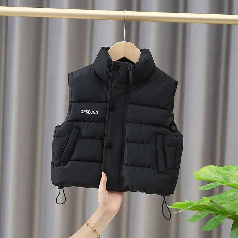 Autumn and Winter Childrens Down Cotton Vest Baby Girl Boy Thick Warm Wool Single Chest Flip Collar 3-10 YearsW240724