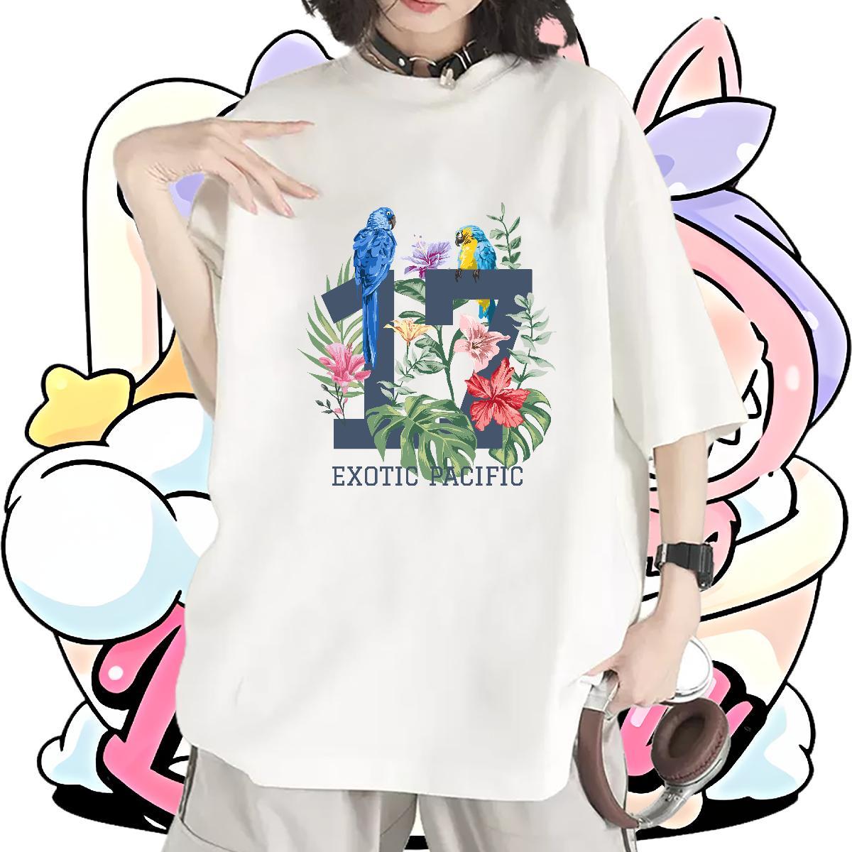 Female T shirt Breathable Short Sleeve Women Tees Custom Printing bird Street 100% Cotton 230g Classic Tshirts