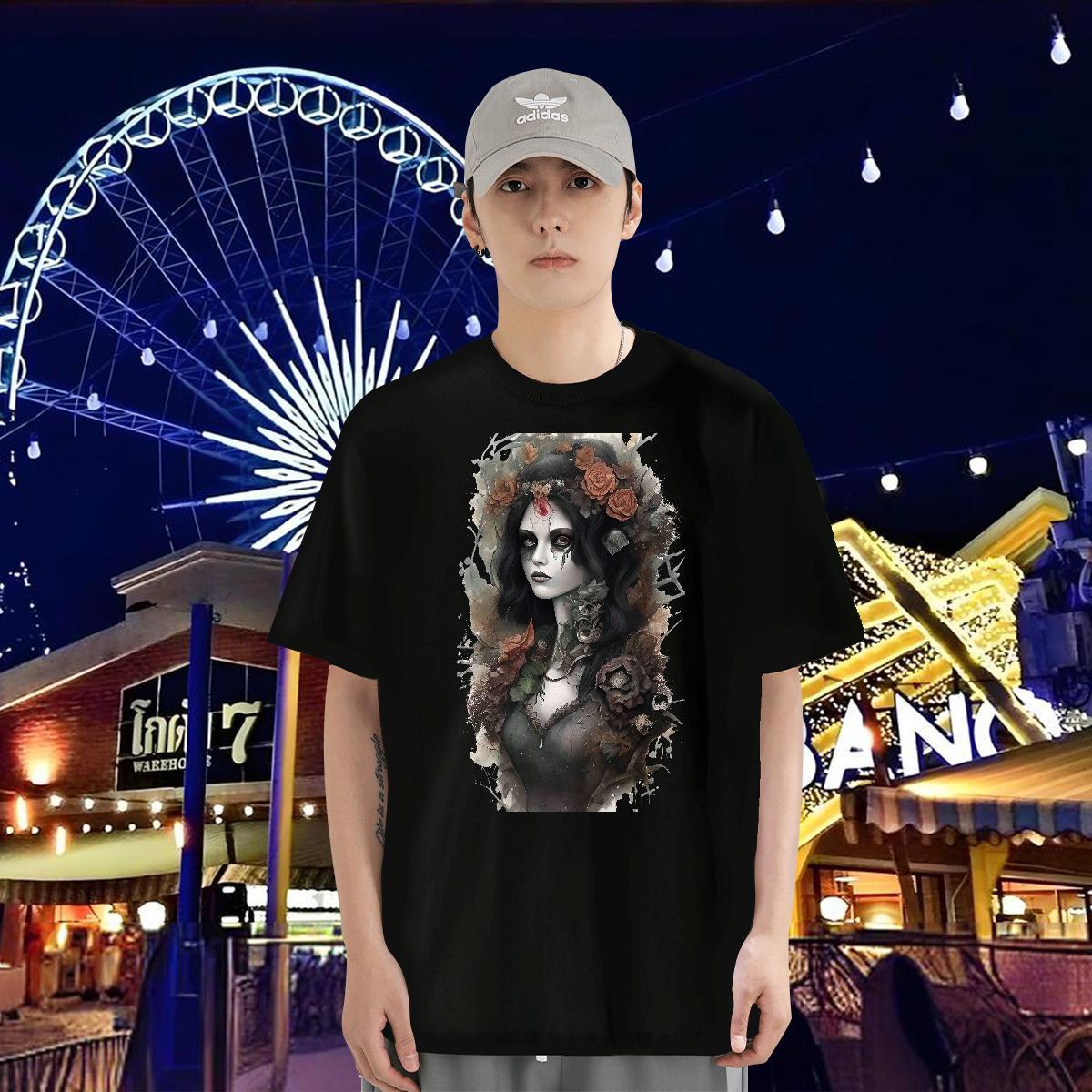 T-Shirts for Men 230g Cotton portrait Anime Printing Street Crew Neck Breathable Oversized Men Tshirts 2024 New Loose Tops Shirt