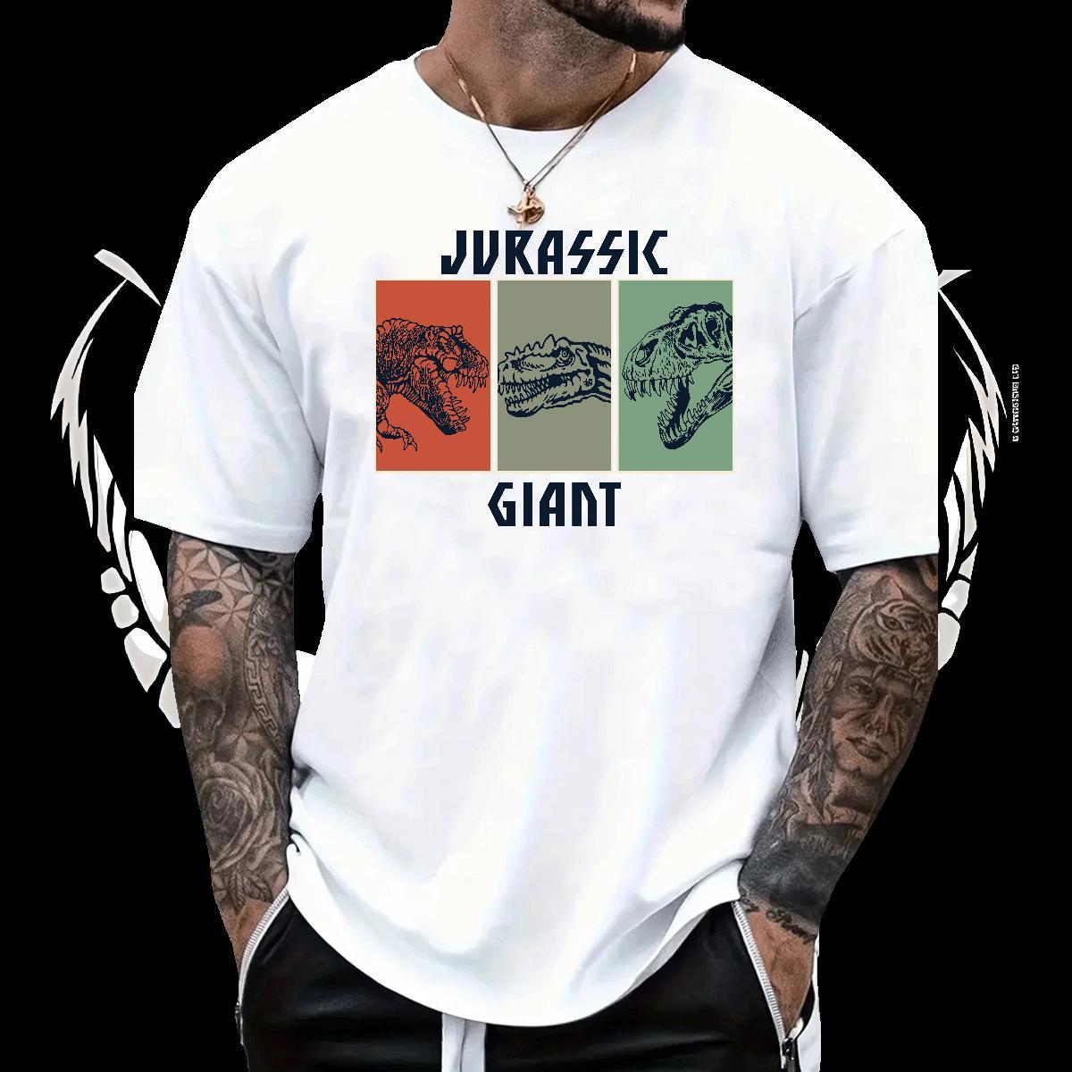 Designer Fashion T-Shirts 230g Pure Cotton dinosaur Spring Summer Polos Breathable Crew Neck Loose Fit Men Clothes T-Shirt DIY Printed