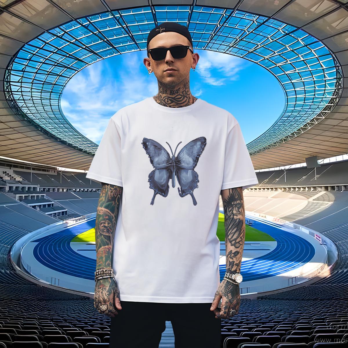 Soft Tshirts 100% Cotton 230g Sport Butterfly Anime Breathable Crew Neck 2024 DIY T-Shirts for Men Tees