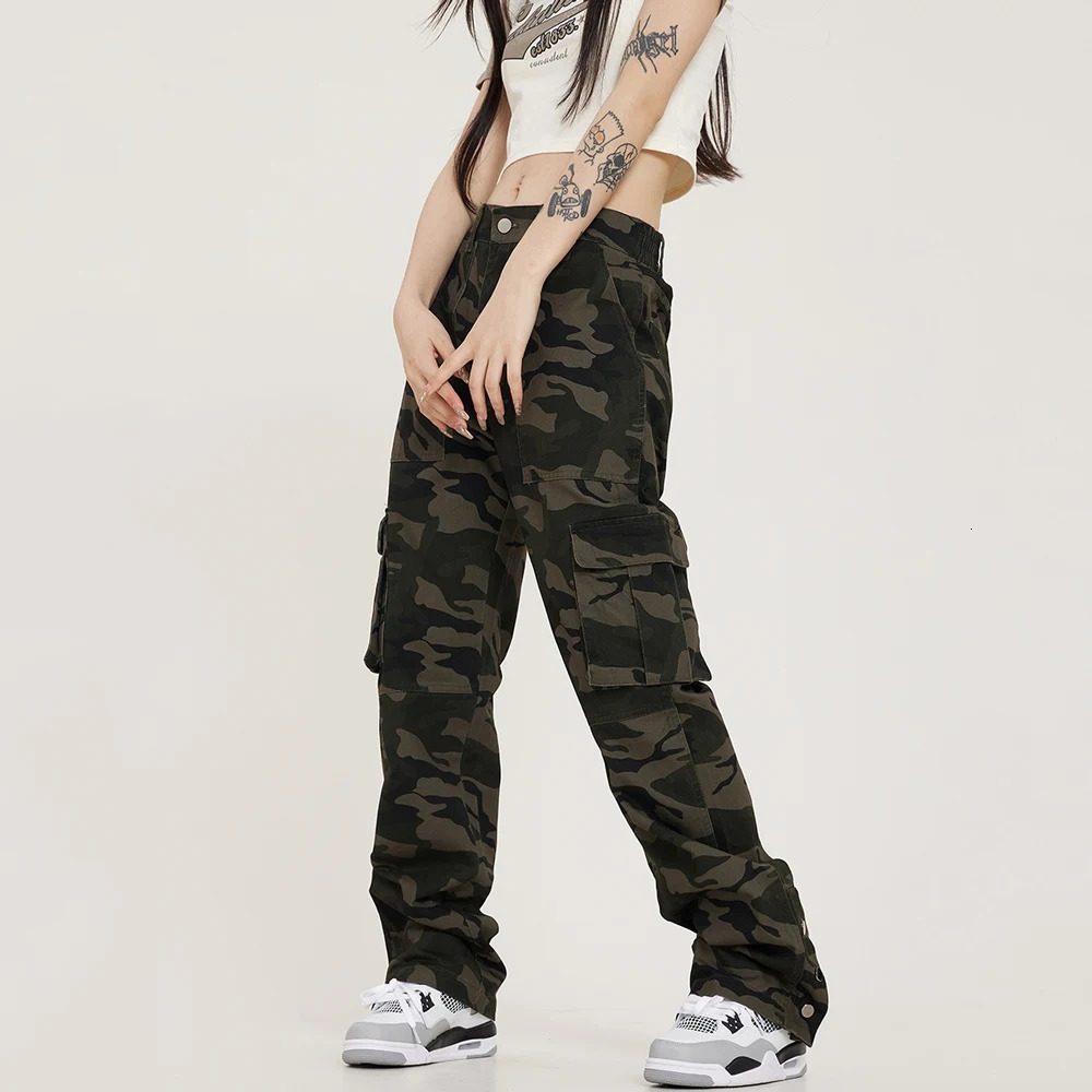 Camouflage Cargo Pants Loose Casual Multipocket Baggy Elastic Waist Wideleg summer High Street jogger Hiking fatigue trousers 240806