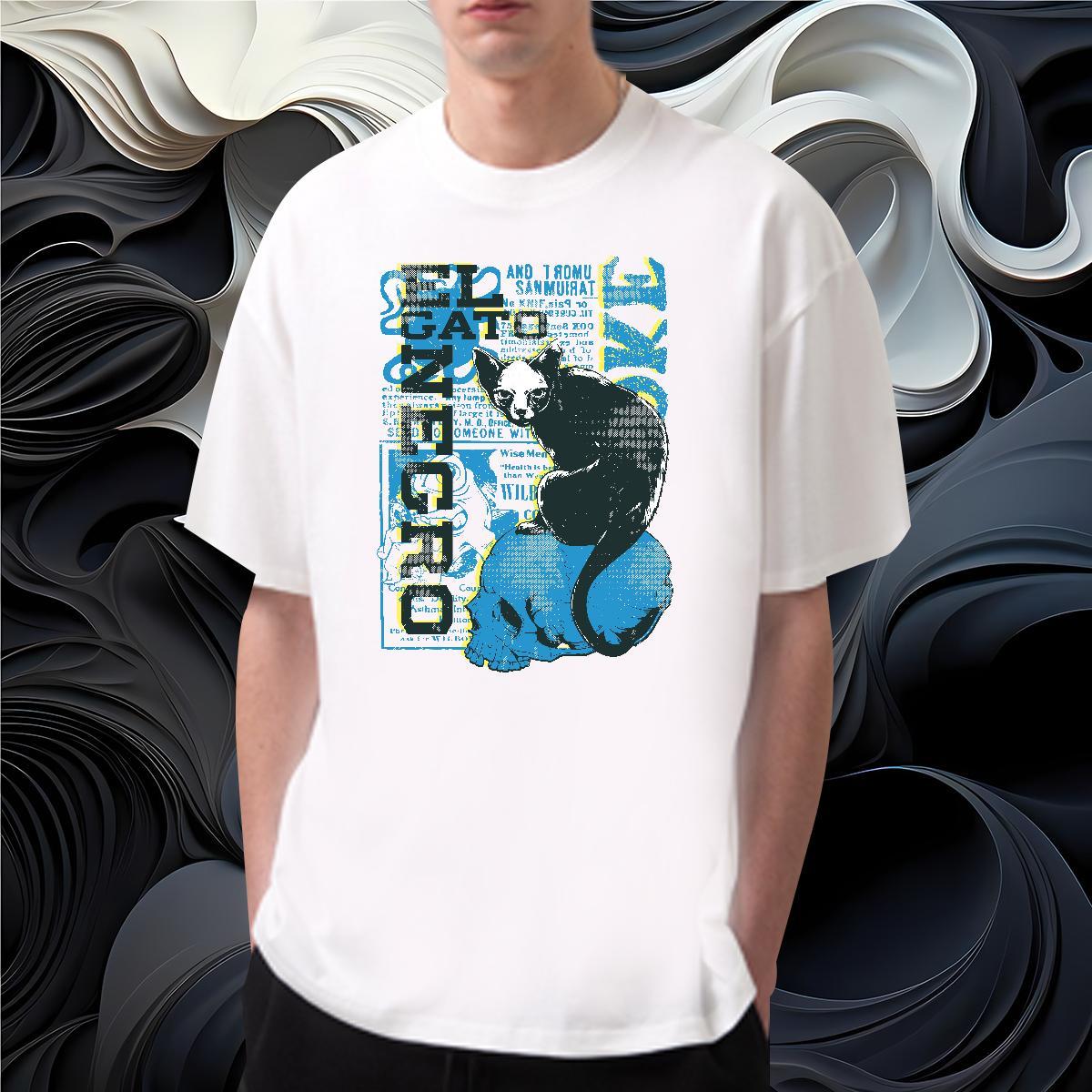 Mens T Shirts 230g Pure Cotton cat Hip Hop Street Breathable Short Sleeve Cartoon Printing L-4XL Mens Tshirts Fashion New Designer Tops