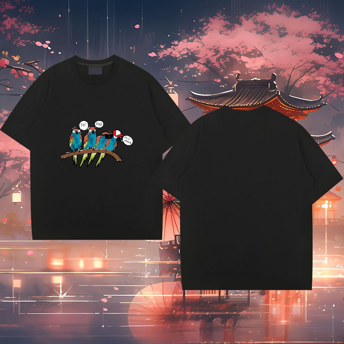 Designer Fashion T-Shirts 100% Cotton 230g bird Daily Wear Tops Tees Breathable Classic Men Tees Plus Size Cartoon