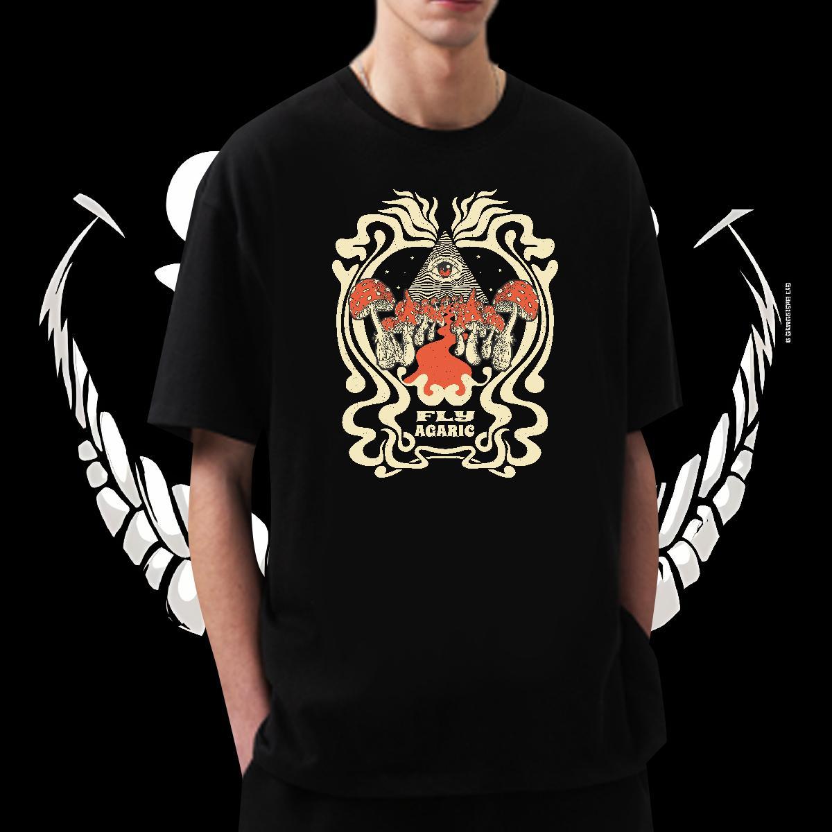 Custom Men T Shirts 230g 100% Cotton mushroom Daily Wear Tshirts O Neck Short Sleeves Free Shipping Men Tops Tees Oversized 4XL