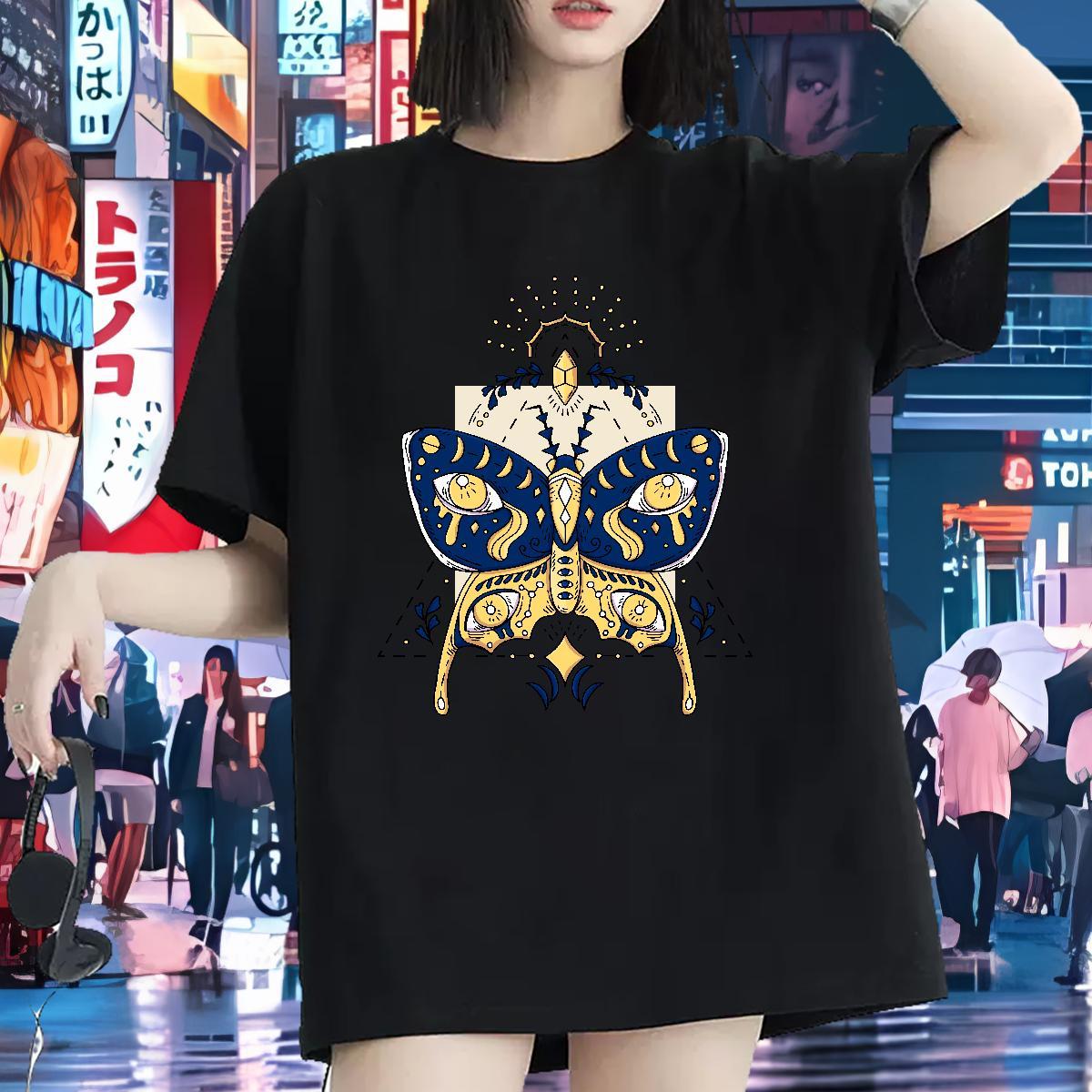 Loose T Shirts Women Short Sleeve O-Neck Womens Tshirts Black Oversized Butterfly Summer Casual 100% Cotton 230g Designer Tops Shirt